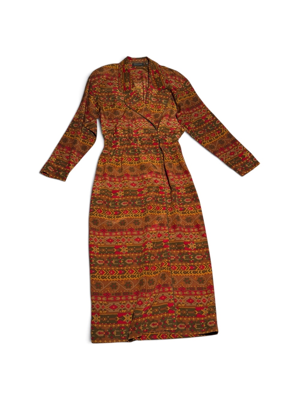 Vintage Gillian Silk Long Sleeve Dress with Geometric Pattern Size 10